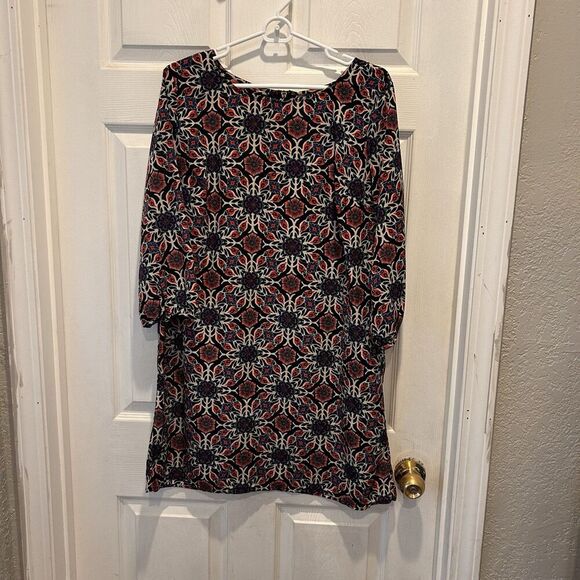 Old Navy Shift Dress  Floral Pattern Purple Blue Black Red 3/4 Sleeves Large - Picture 1 of 7